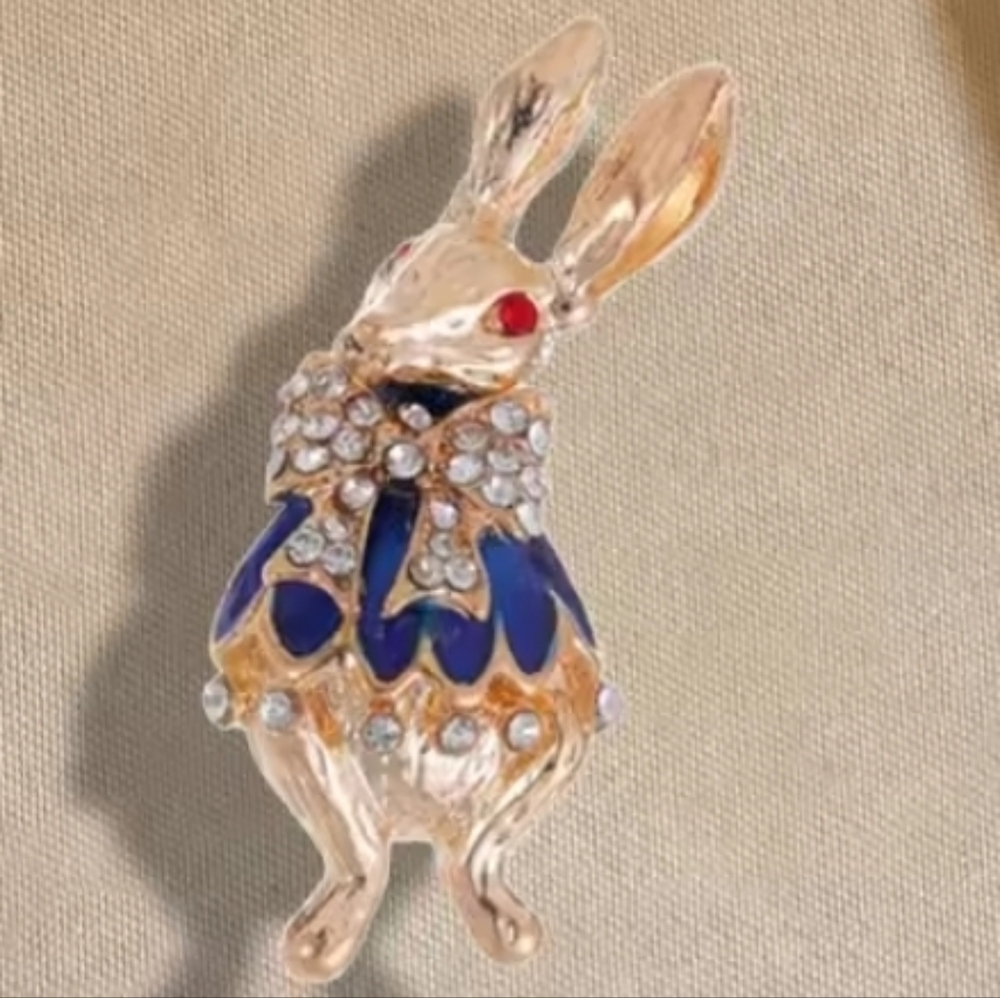 Blue Enamel & Rhinestone Rabbit Brooch - NWOT - Picture 2 of 6